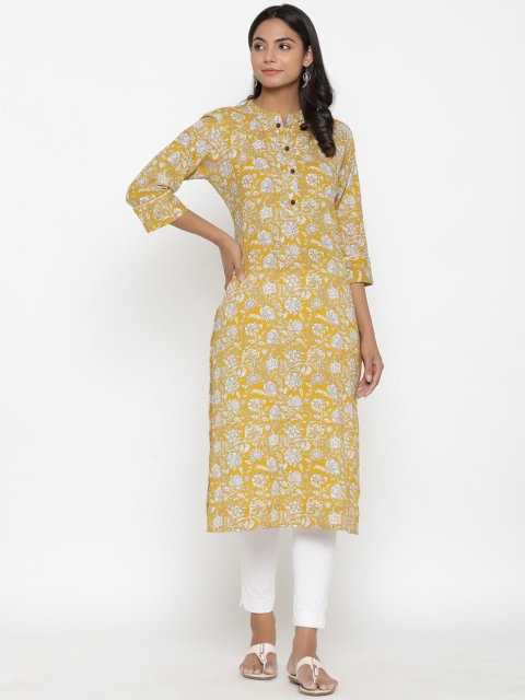 

Do Dhaage Women Yellow Floral Printed Kurta