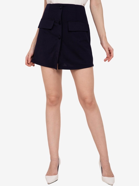 

ZALORA WORK Navy Blue Solid Button Front Skorts