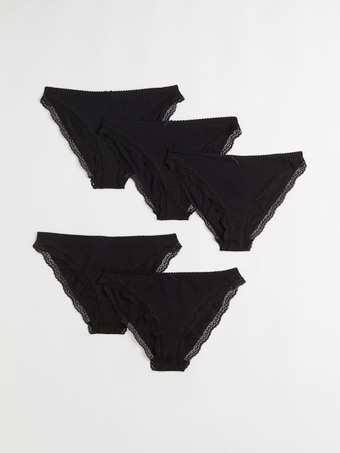 

H&M Women Pack of 5 Black Lace-Trimmed Bikini Briefs
