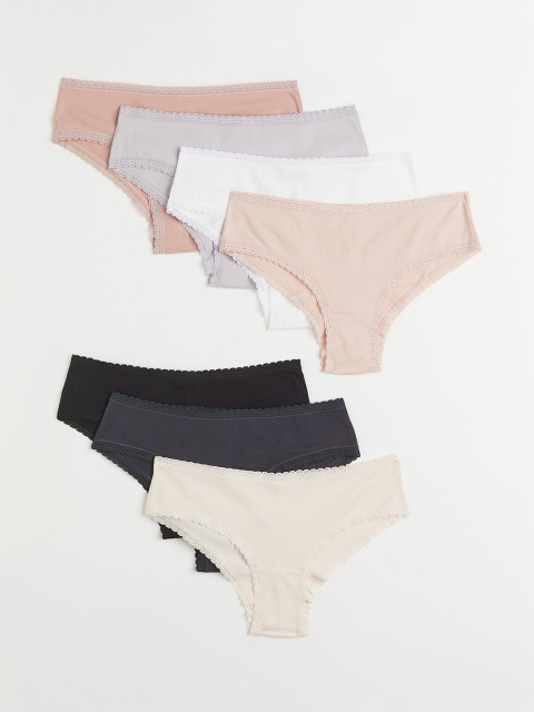 

H&M Women Pack of 7 Cotton Hipster Briefs 1069414001, Beige