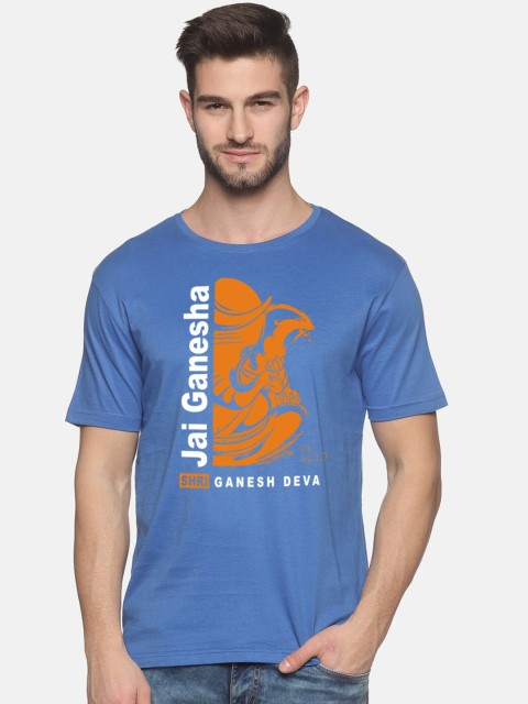 

BLACK RADIO Men Blue Typography Printed T-shirt