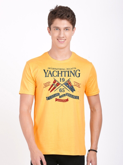 

BLACK RADIO Men Yellow Typography Printed Cotton T-shirt