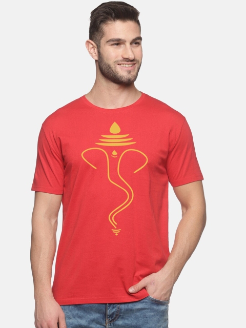 

BLACK RADIO Men Red Printed Raw Edge T-shirt