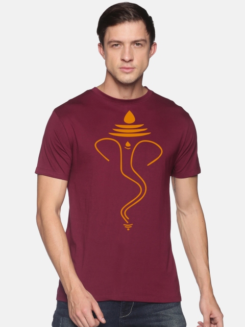 

BLACK RADIO Men Maroon Printed Cotton T-shirt