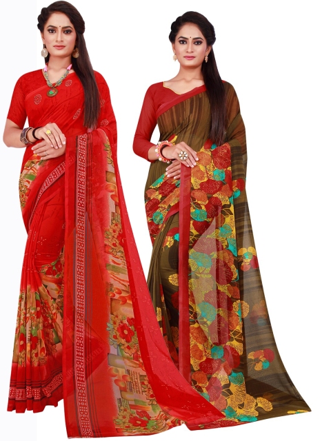 

Florence Pack Of 2 Red & Brown Floral Pure Georgette Saree