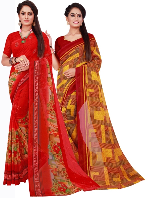 

Florence Red & Beige Pack of 2 Printed Pure Georgette Saree