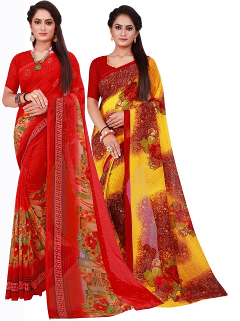 

Florence Maroon & Red Set Of 2 Floral Pure Georgette Saree