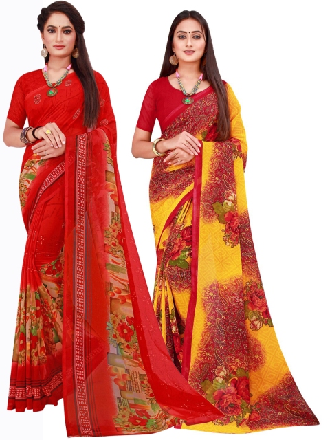 

Florence Maroon & Red Pack of 2 Floral Printed Pure Georgette Saree
