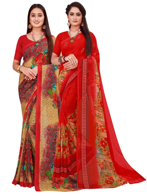 

Florence Orange & Red Set Of 2 Pure Georgette Saree