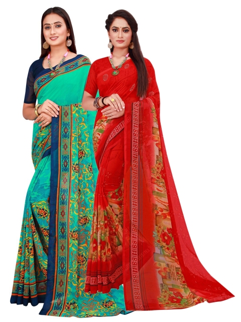 

Florence Maroon & Green Set Of 2 Floral Pure Georgette Saree