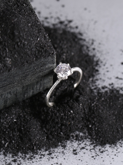 

Hiara Jewels 925 Sterling Silver Rhodium-Plated White CZ-Studded Finger Ring