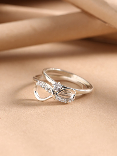 

Hiara Jewels Set Of 2 Rhodium-Plated CZ Studded Finger Rings, Silver