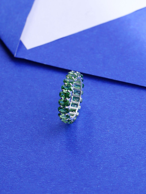 

Hiara Jewels 925 Sterling Silver Rhodium-Plated Green CZ-Studded Finger Ring