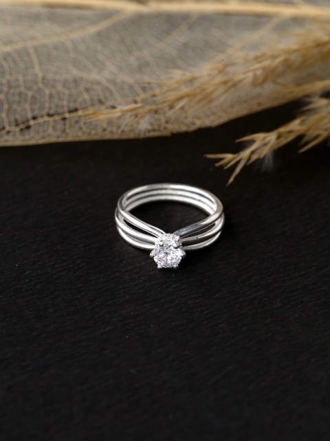 

Hiara Jewels 925 women's Sterling Silver Rhodium-Plated White CZ-Studded Finger Ring