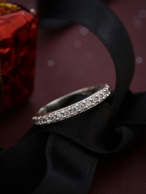 

Hiara Jewels Rhodium-Plated White 925 Sterling Silver CZ-Studded Finger Ring