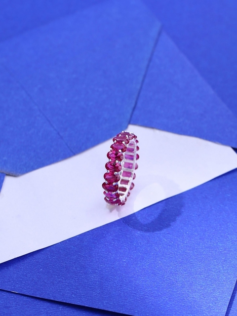 

Hiara Jewels 925 Sterling Silver Rhodium-Plated Pink CZ-Studded Finger Ring
