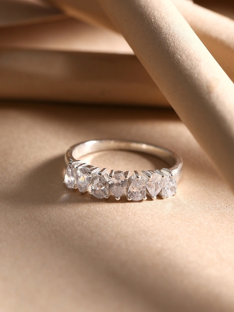 

Hiara Jewels 925 Sterling Silver Rhodium-Plated White CZ-Studded Finger Ring