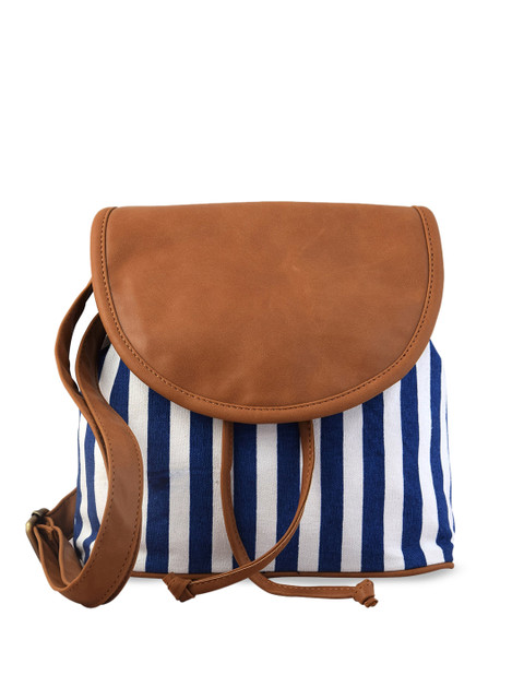 

Lychee bags Black Striped Structured Sling Bag with Tasselled