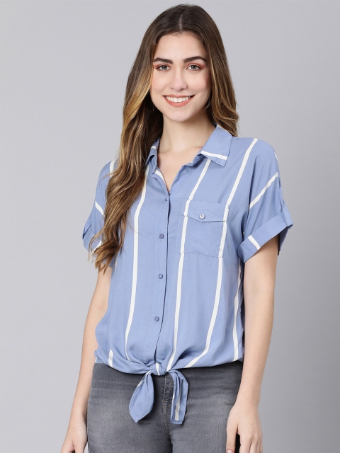 

Oxolloxo Women Blue Classic Striped Casual Shirt