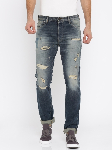 

Jack & Jones Men Blue Tim Slim Fit Mid-Rise Mildly Distressed Stretchable Jeans