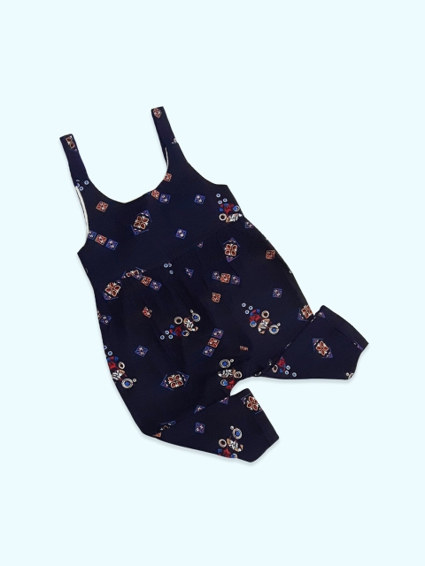 

Born Babies Infant Kids Blue & Brown Printed Cotton Rompers