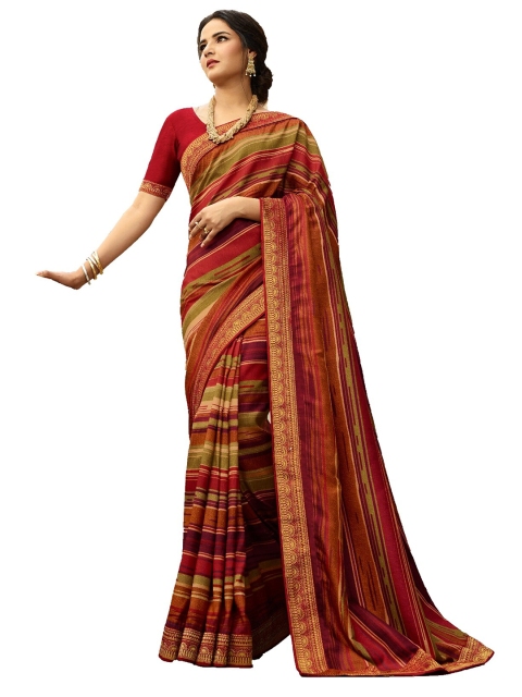 

VILAM Red & Green Floral Pure Georgette Block Print Saree