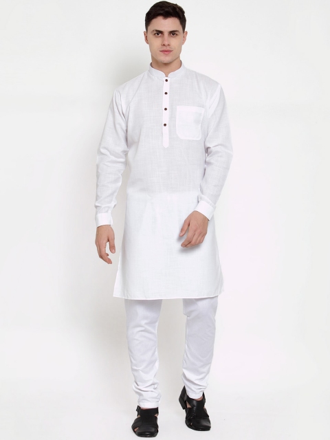 

MAXENCE Men White Pleated Ruby Cotton Kurta with Pyjamas
