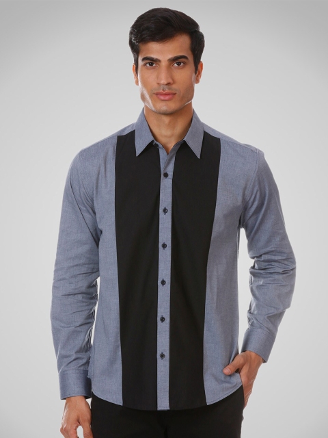 

SHIRT THEORY Men Grey Comfort Stripes Casual Shirt