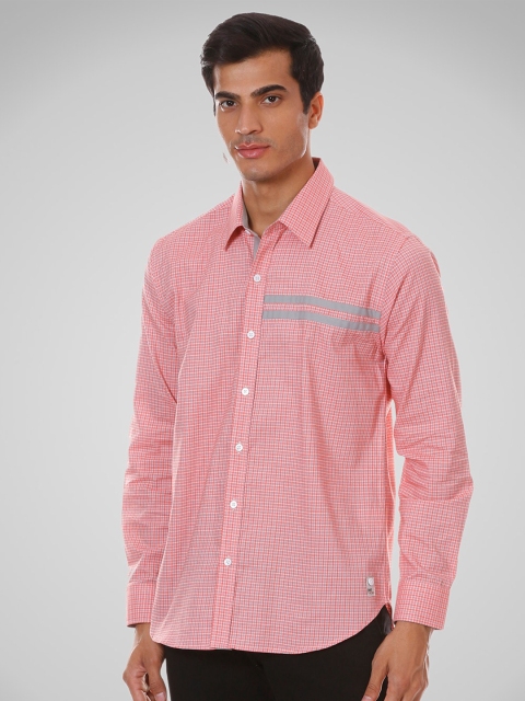 

SHIRT THEORY Men Orange Comfort Micro Checks Checked Casual Shirt