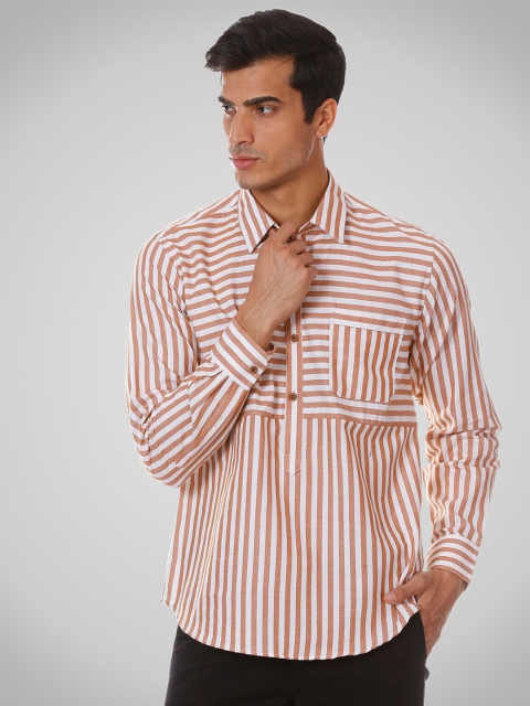 

SHIRT THEORY Men Brown Comfort Horizontal Stripes Striped Casual Shirt