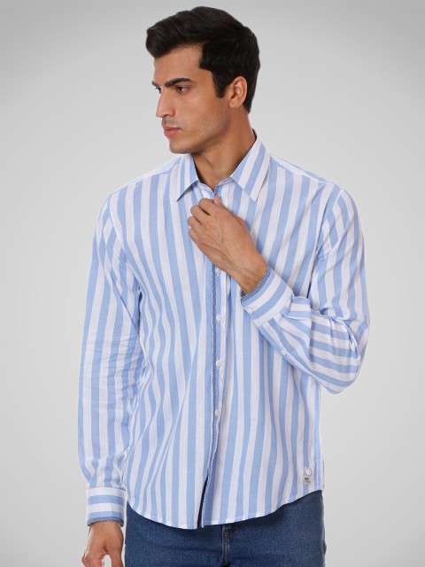 

SHIRT THEORY Men Blue Comfort Striped Casual Shirt