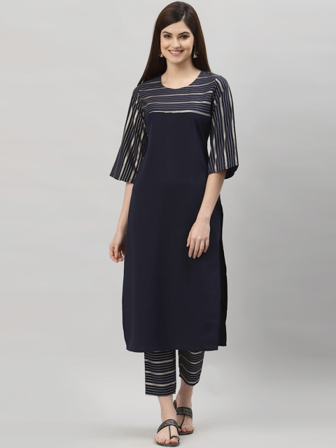 

ALC Creations Women Teal Striped Kurta with Trousers