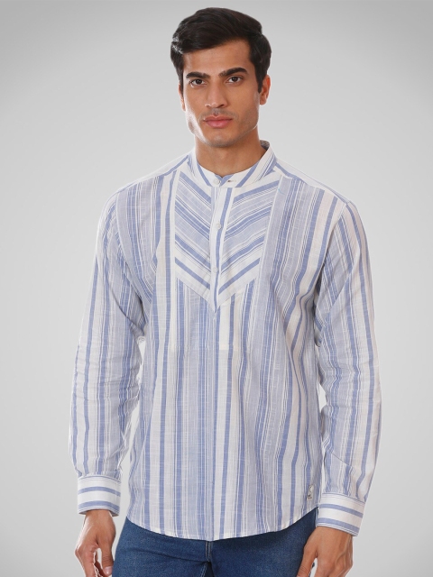 

SHIRT THEORY Men Blue Comfort Striped Casual Shirt