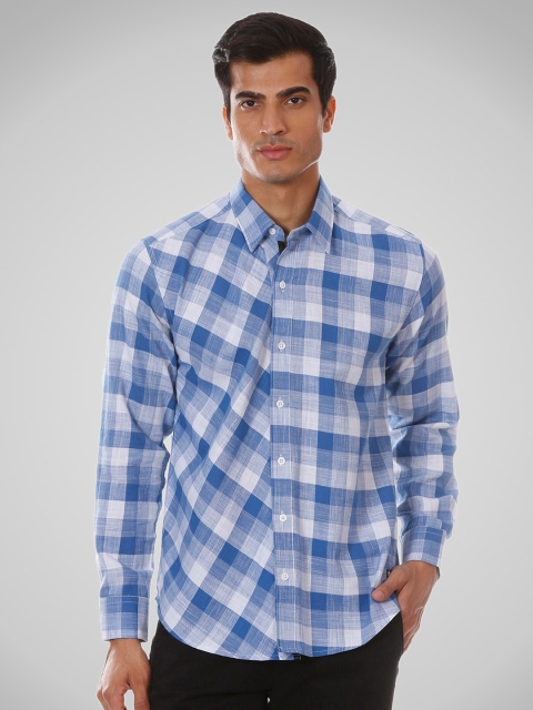 

SHIRT THEORY Men Blue Comfort Tartan Checks Checked Casual Shirt