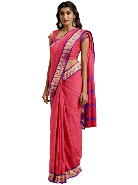 

KALINI Pink & Purple Zardozi Pure Cotton Venkatgiri Saree