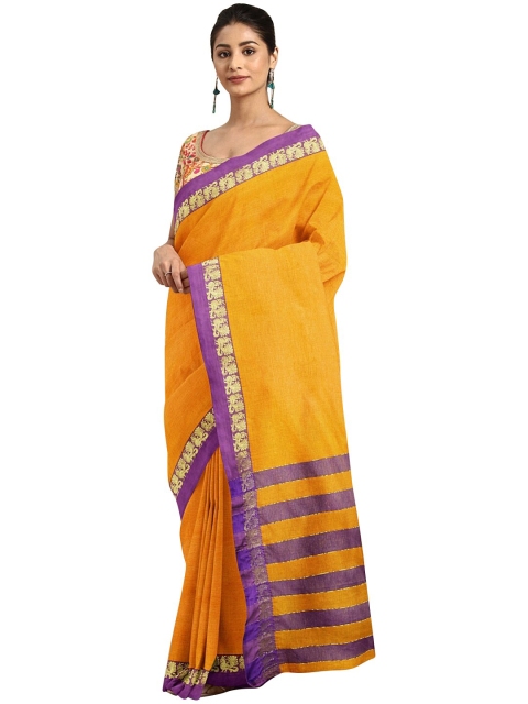 

KALINI Gold-Toned & Purple Zari Pure Cotton Venkatgiri Saree
