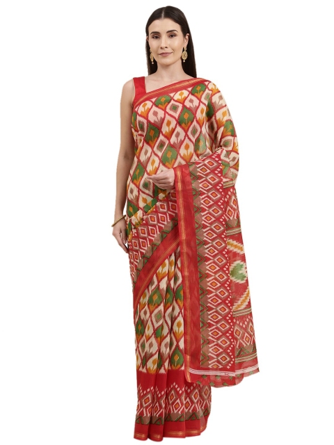 

KALINI Red & Yellow Printed Pochampally Saree