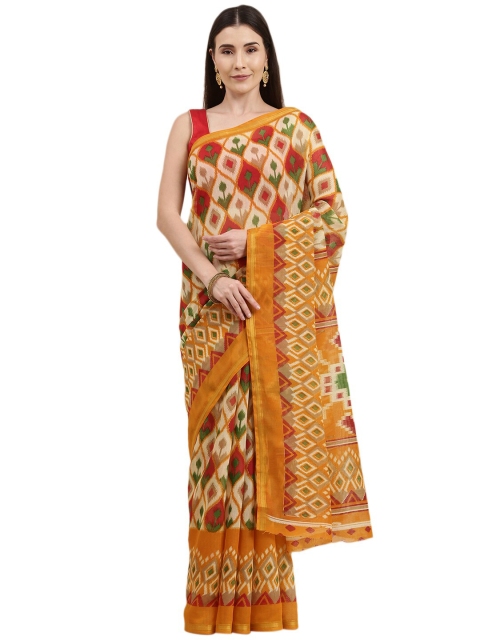 

KALINI Yellow & Red Pochampally Saree