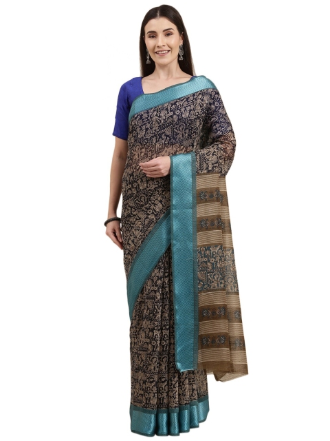 

KALINI Navy Blue & Black Kalamkari Jute Cotton Saree