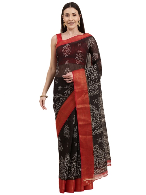

KALINI Black & Red Ethnic Motifs Zari Bhagalpuri Saree