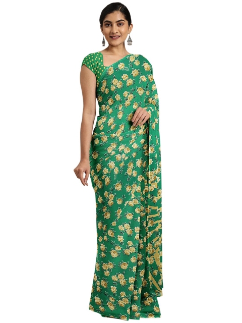 

KALINI Green & Beige Floral Bhagalpuri Saree