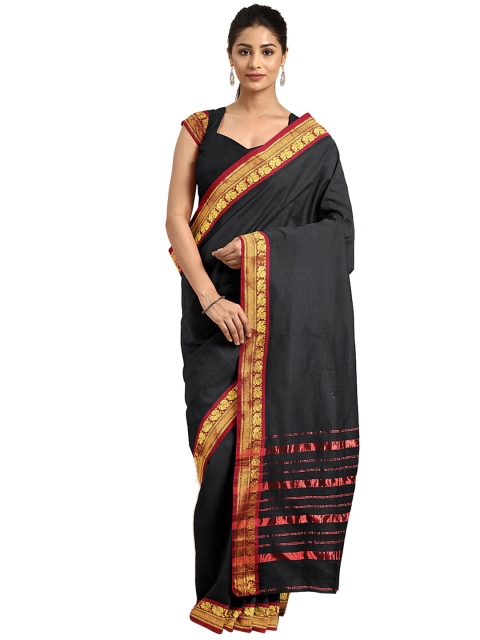 

KALINI Black & Red Zari Pure Cotton Venkatgiri Saree