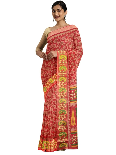 

KALINI Orange & Green Paisley Bhagalpuri Saree