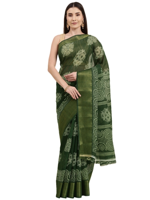 

KALINI Green & White Floral Bhagalpuri Saree