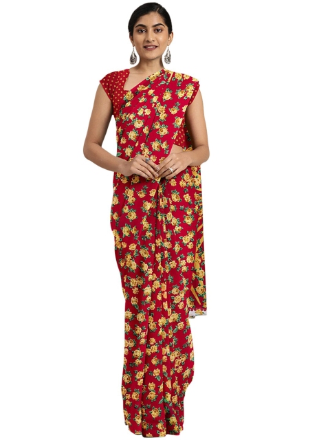 

KALINI Red & Yellow Floral Bhagalpuri Saree