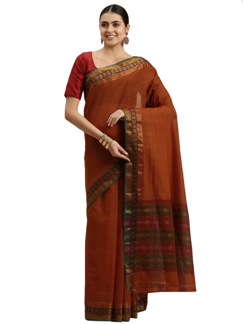 

KALINI Gold-Toned & Brown Floral Zari Pure Cotton Venkatgiri Saree