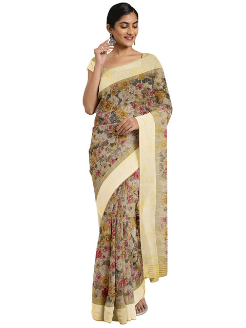

KALINI Yellow & Brown Floral Saree