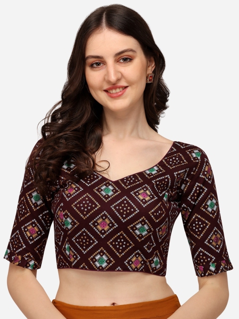 

Fab Dadu Women Brown & White Printed Saree Blouse