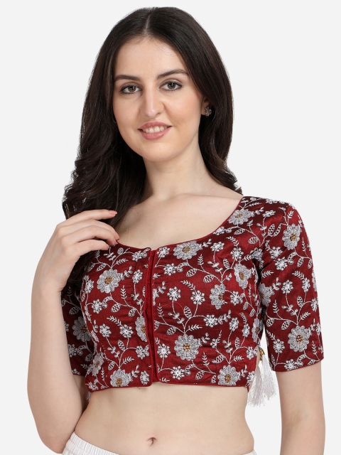 

Fab Dadu Women Maroon & Silver-Coloured Embroidered Saree Blouse