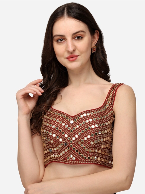 

Fab Dadu Women Maroon Embroidered Saree Blouse